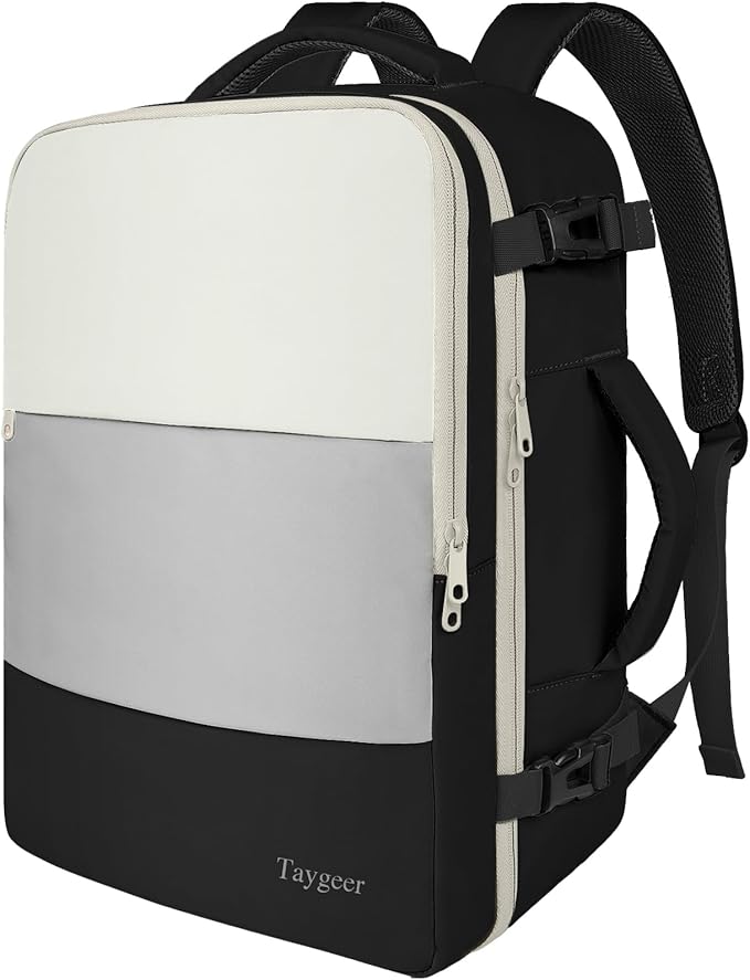 Taygeer Travel Backpack for Women, Business Bag with Water Bottle Pocket | Airline Approved Carry on Backpack with Shoe Compartment, Laptop Bag for Women Men Weekend Gym Business, Beige Gray Black by Taygeer