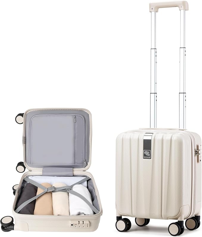 Hanke 14 Inch Underseat Carry On Luggage with Wheels, Lightweight, Waterproof, TSA-Approved, Suitcase, Ivory White by Hanke