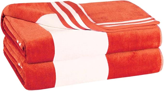 Superior Cotton Striped Beach Towels, Colorful Towels for Adult, Kid, Pool, Swimming, Sand, Travel, Large Oversized, Absorbent, Fast Drying, Bath Basics, Cabana Collection, Set of 2, Coral - Image 2