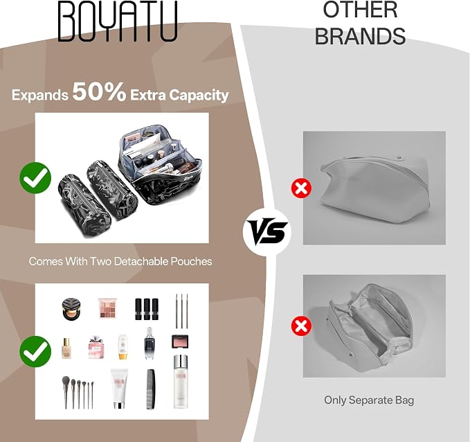 BOYATU Travel Makeup Bag for Women: Y2K Aesthetic Personalized Glossy 3 Pcs Set Cosmetic Organizer Bag - Trendy Statement Toiletry Pouches for Forward Women - Stand Out at Festivals & Trips(D-2-Black) - Image 3