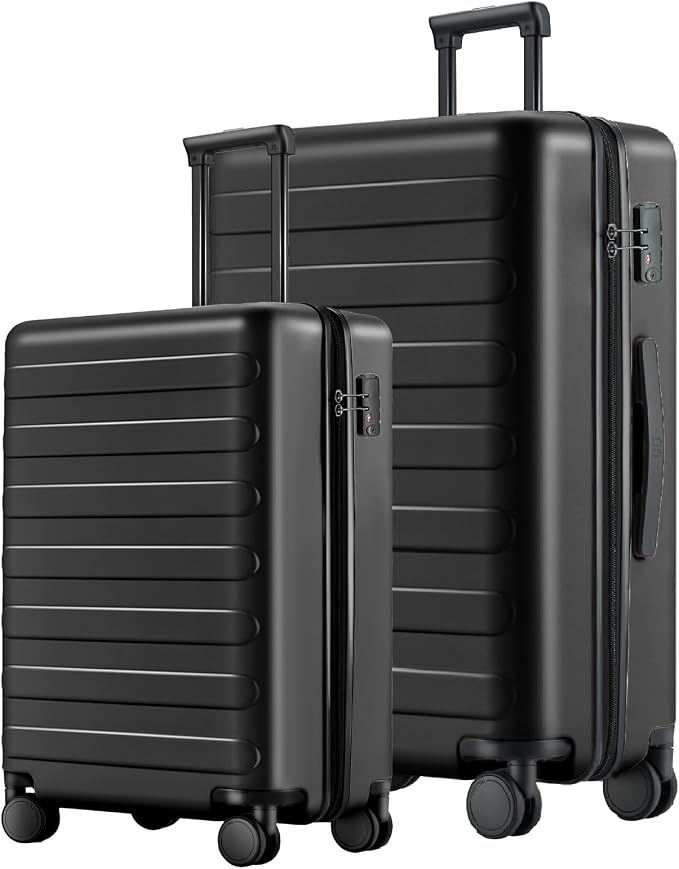 NINETYGO Luggage Sets 2 Piece, Carry On Luggage Airline Approved, Large Checked Luggage with Spinner Wheels, Lightweight, Hard Shell PC Suitcase Sets, TSA Approved, 20in/28in (Black, Rhine Basic) by NINETYGO