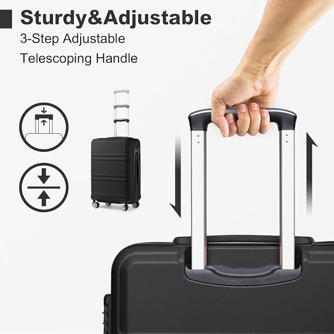 Kono 24 Inch Luggage Suitcase with Spinner Wheels TSA Lock | Lightweight PC+ABS Hardside Medium Checked Luggage Durable Rolling Suitcase Black - Image 3