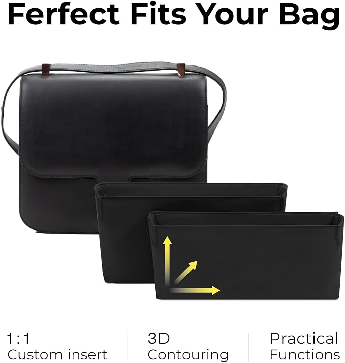 Purse Organizer Insert for HERMES Constance 19 Handbag,Custom Fit Inside Premium Matte Black Lightweight WaterResistant Tote Bag Insert - Image 3