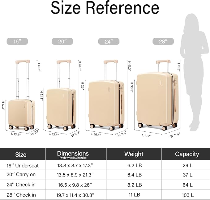 Hanke 16 Inch Underseat Carry On Luggage, Airline-Approved Hard Shell Small Suitcase with Spinner Wheels, Lightweight Tsa Lock Travel Luggage for Short Trips(Cuba Sand) - Image 3