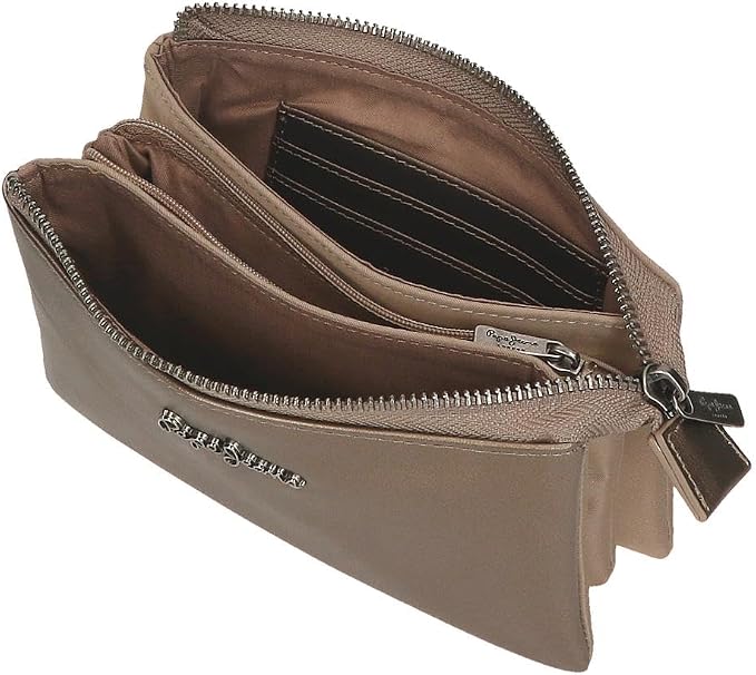 Pepe Jeans Ruby Portemonnaie, Geldbörse, Portemonnaie, aus Polyester und mit Kunstlederdetails. Fächer, Reißverschlüsse. Von Joumma Bags, Beige, One Size, Three Compartment Toiletry Bag - Image 4
