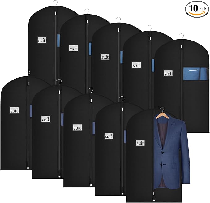 Univivi 10 Pack Suit Bags Garment Bag for Men Storage, 40-Inch Suit Bags for Closet Storage with Clear Window and ID Card Holder for Suit Jacket, Skirt, Shirt and Coat by Univivi