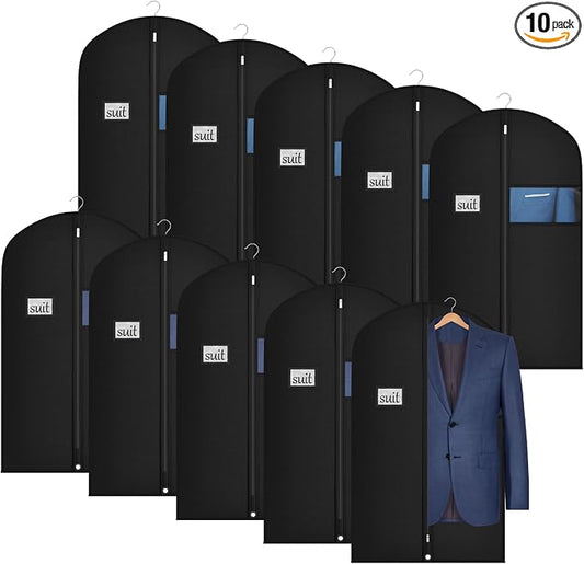Univivi 10 Pack Suit Bags Garment Bag for Men Storage, 40-Inch Suit Bags for Closet Storage with Clear Window and ID Card Holder for Suit Jacket, Skirt, Shirt and Coat by Univivi