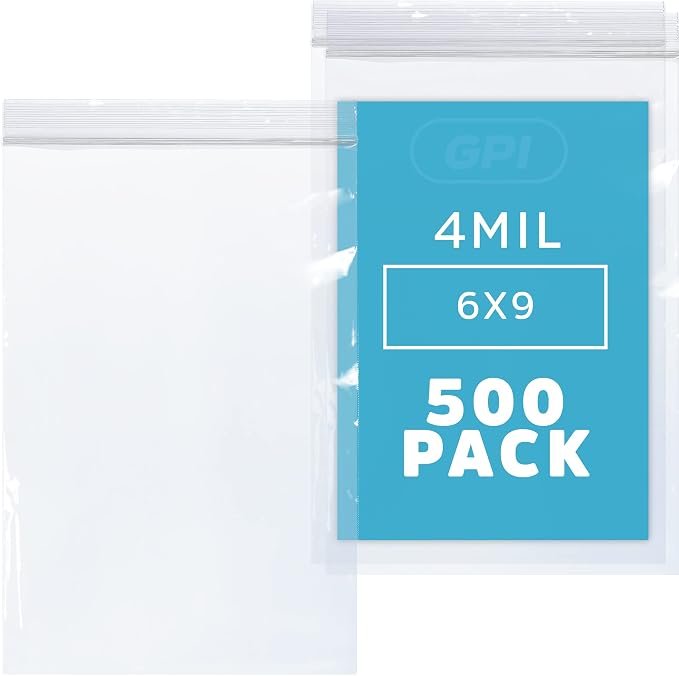 6" x 9" Heavy-Duty Zip Bags - 100 Count - Clear Plastic Reclosable Zipper Baggies, 4 Mil Thick Freezer Storage Poly Bags with Resealable Zip Top Lock for Packaging Food, Tools & Sharp Objects. by GPI
