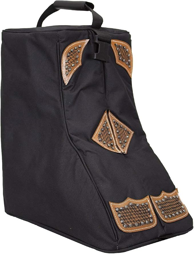 Tahoe Premium Durango Western Boot Carry and Storage Bag - Three Layer Waterproof Padded Construction with Shoulder Strap & Padded Hand Grip - Hand Tooled Basket Weave Leather Accents by Royal+International+LLC