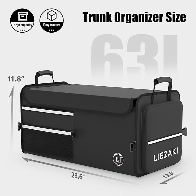 LIBZAKI Car Trunk Storage Organizer, Multi Compartment Collapsible Trunk Storage Box for Car Truck SUV-Black - Image 6