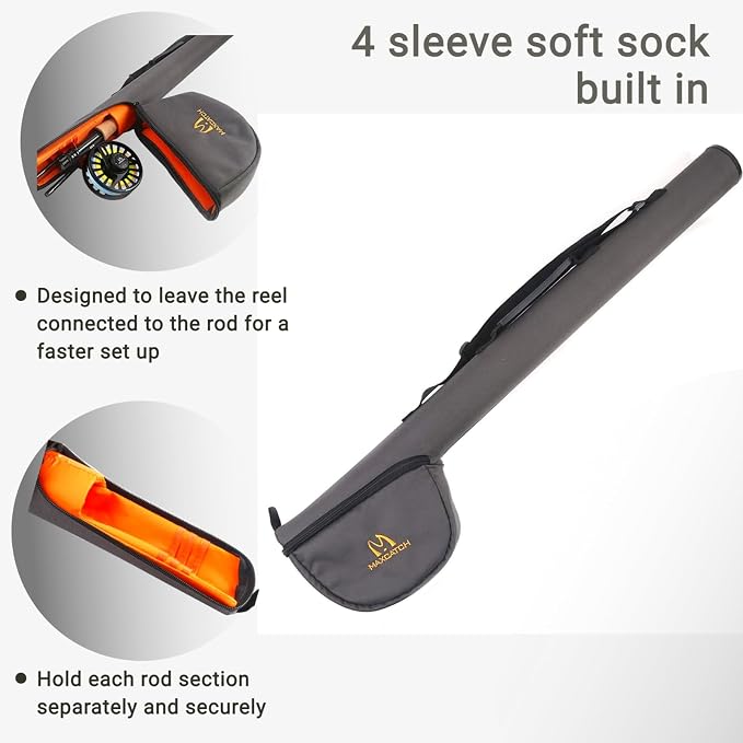MAXIMUMCATCH Fly Fishing Rod Case with Reel Pouch, Complete Protection Bag, 9FT 2/4 Pieces Rod, Single (Gray, 9' 4sec) - Image 2