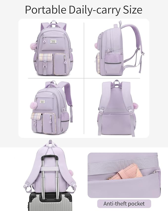 School Backpack for Teen Girls, Big Student Laptop Backpack Aesthetic Bookbags for College Women Elementary Middle High School Travel Mochilas Escolares, Purple - Image 5