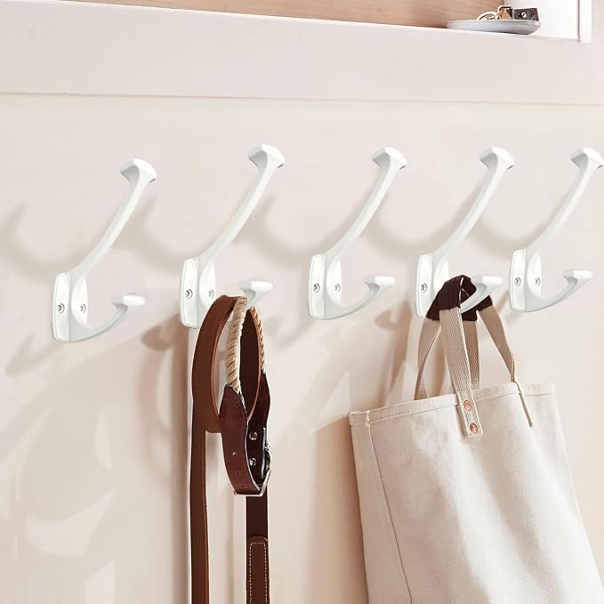 10 Pack White Hooks Decorative Heavy Duty Solid Large Coat Hooks for Towel Hanging Coats Robe Wall Mounted Towel Bags Door Back Bathroom wall Hook. - Image 4