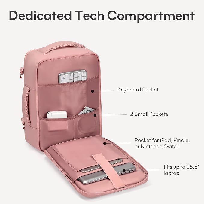 mibasies 30L Travel Backpack for Women & Men: Carry On Luggage Flight Approved, TSA Laptop Backpack with Water Bottle Pocket, Personal Item Bag Fits 15.6" Laptop for Weekender Business - Dark Pink - Image 5