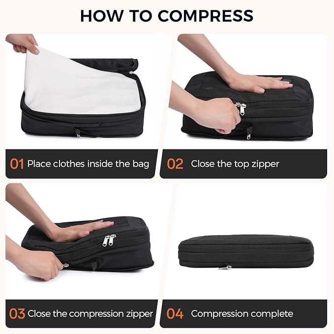 BAGAIL 8 Set Compression Packing Cubes, Durable & Wear-resistant Expandable Luggage Organizer Bags for Travel Accessories (Black) - Image 5