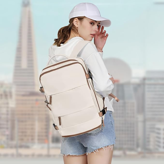 coowoz Travel Backpack For Women Men,Carry On Backpack,Hiking Backpack Outdoor Sports Rucksack Casual Daypack travel essentials(Beige Brown) - Image 8