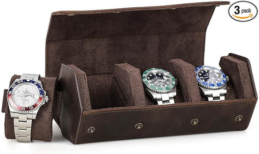 Hiram Genuine Leather Hexagon Watch Roll Travel Case, Leather 3-Watches Roll Case with Removable Pillow Cushion for Treasured Watches and Bracelets by Hiram