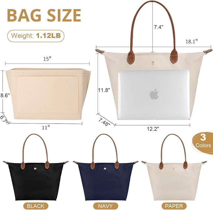 Tote Bag for Women with Purse Organizer Insert, Foldable Waterproof Nylon Bag for Travel, and Daily Use,Medium Size. - Image 6