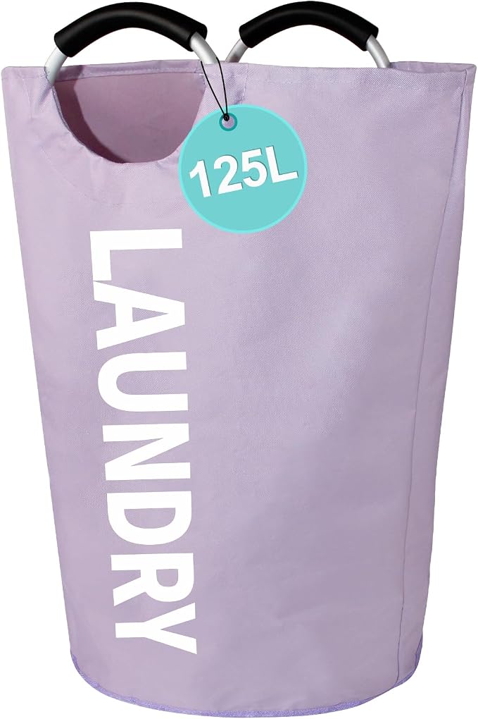 WOOHA 125L Large laundry basket,Collapsible laundry hamper, Tall Clothes Baskets Folding Washing Bin Foldable Fabric Hamper Bags for Bedroom, Closet,Bathroom,College,purple by WOOHA