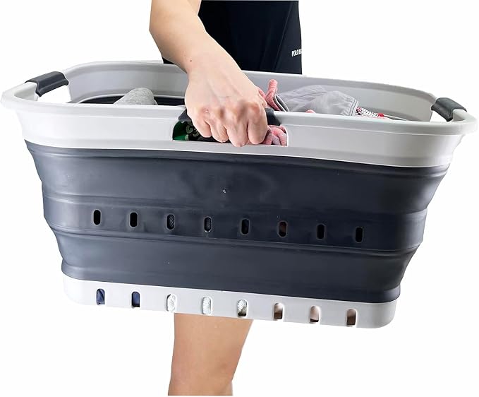 SAMMART 42L (11 gallon) Collapsible Plastic Laundry Basket - Foldable Pop Up Storage Container/Organizer - Space Saving Hamper/Basket (Grey/Charcoal Black) - Image 8