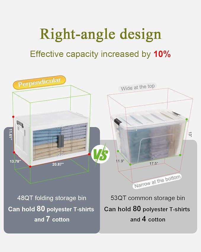 OlarHike 48QT Lockable Stackable Storage Bins with Lids - Folding Storage Boxes with Doors & Wheels, Collapsible Plastic Box for Home, Dorm, Office, Closets, School, Stackable Organizers, 6 Pack Cubes - Image 5