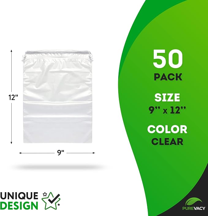Clear Drawstring Bags, 9 x 12 Inch Plastic Shoe Bags with Cotton Drawstrings, Pack of 50 for Travel Storage and Packaging - Image 2