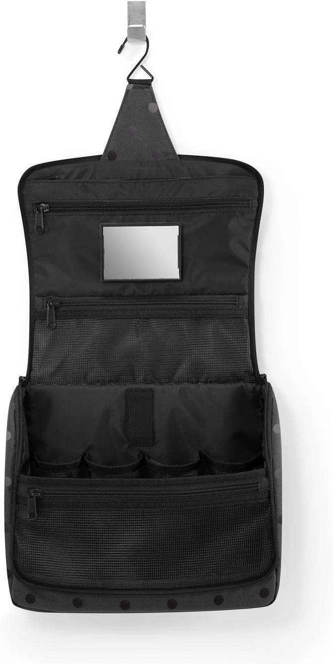 reisenthel Toiletbag XL Practical Toiletry Bag with Hook, Water-Repellent Material, Glossy Dots Black, 28 cm, Toilet bag XL glossy dots black - Image 3