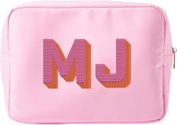 Personalized Nylon Pouch - Large Embroidered Essentials Bag for Women, Makeup, Toiletries, or Travel Organizer, Custom Monogram Gift, Carryall, Mom Bag, Tech Pouch (Pink, XL) by Sprinkled+With+Pink