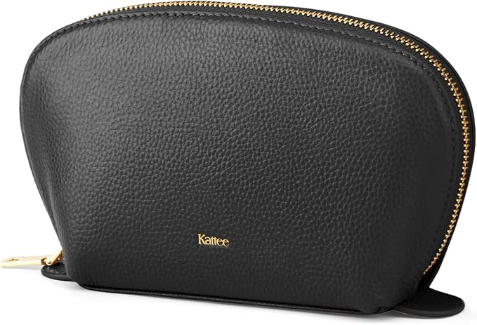 Kattee Leather Makeup Bag, Travel Cosmetic Bag Set, Toiletry Bag Organizer for Women, 1-PACK, Medium, Black by Kattee