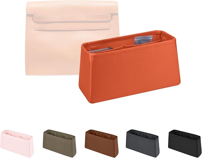 Women's Purse Organizer Insert - Satin & Lightweight Fabric with Inside Pockets, Portable for Commute, Travel, Shopping, and Evening, Multicolor Options, Fits for Kelly Danse(Orange, Danse 22) by KINGSINBAG