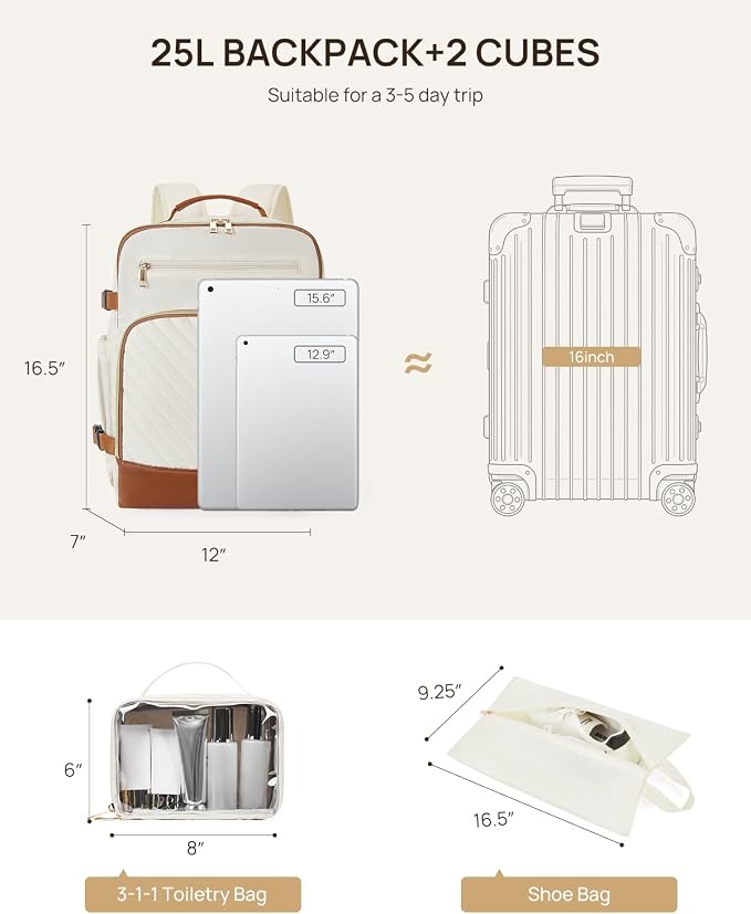 Telena Travel Backpack for Women, 15.6 inch Laptop Backpack TSA Carry on Backpack Personal Item Size Flight Approved Travel Bag Daypack with Multi-Pockets for Work, Travel, Business, Beige-Brown - Image 4
