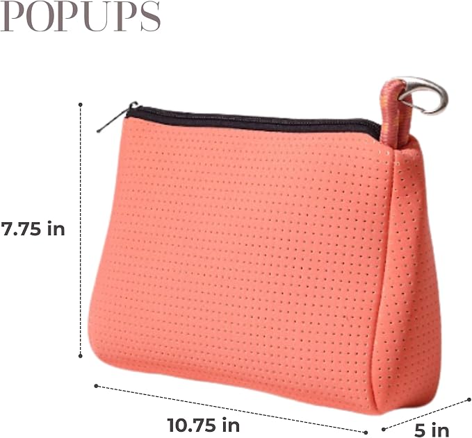 POPUPS Large Makeup Bag with Zipper - Waterproof Neoprene Cosmetic Bag 7.7 x 10.75 x 5 inches - Pouch Blushing Pink - Image 3