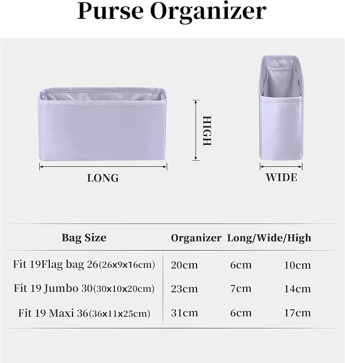 19 Bag Organizer Insert, Purse Organizer with Silky Satin Compatible with Chanel 19 Bag Maxi, Lightweight Shaper for Daily Use (Lavender, Maxi 36) - Image 5