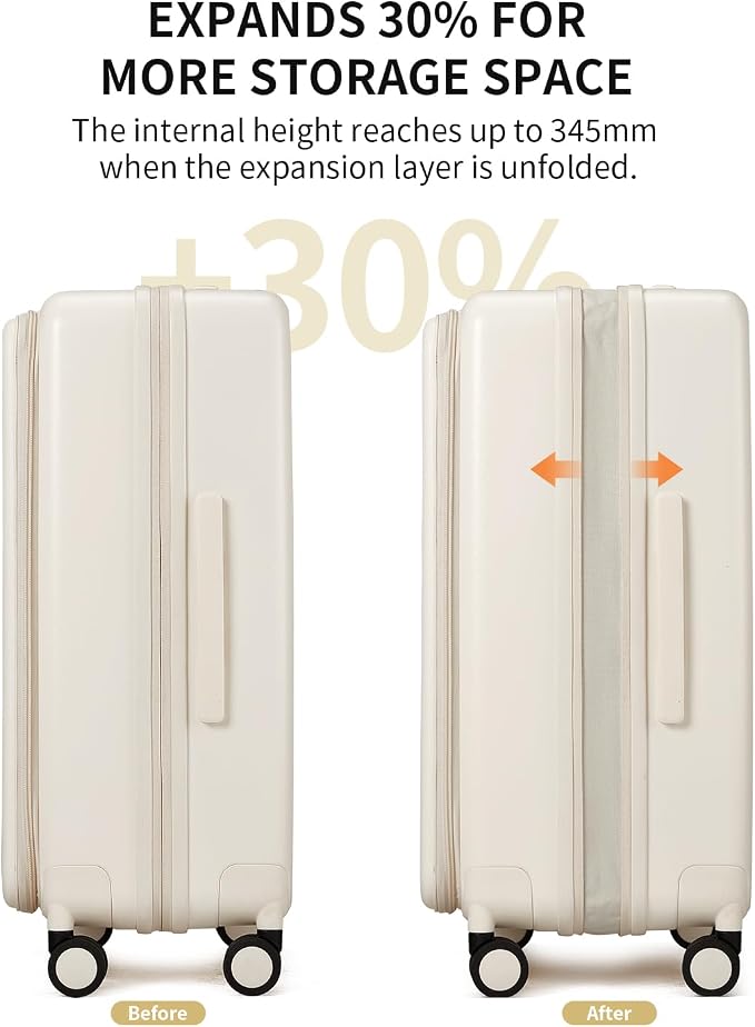 Expandable Top Open Carry On Luggage 22x14x9 Airline Approved, 20 Inch Hard Shell Carry On Suitcase with Spinner Wheels,Travel Small Luggage for Women Men,Coconut White - Image 3