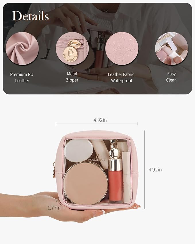 Pocmimut Mini Makeup Bag with Small Cosmetic Bag Travel Essentials Organizers,TSA Approved Toiletry Bag Makeup Pouch Clear Cosmetic Bags for Women,Pink - Image 5