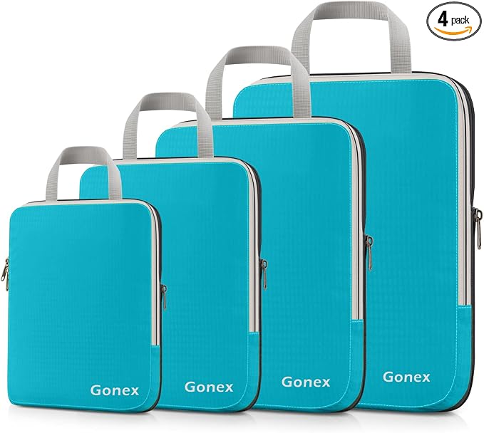 Gonex Compression Packing Cubes, 4pcs Expandable Storage Travel Luggage Bags Organizers (Blue) by Gonex