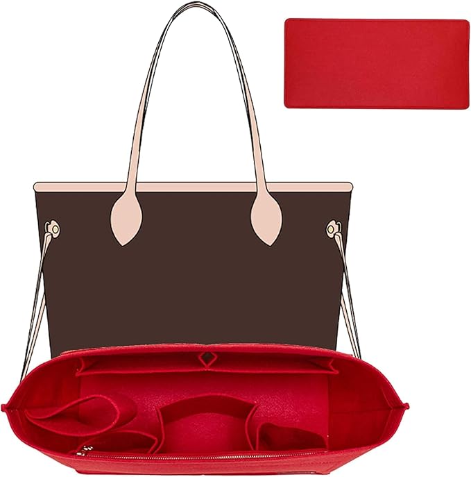 Purse Organizer Insert, Felt Zipper Bag Organizer with Base Shaper, Handbag Tote Dividers for Inside Purse Accessories, Compatible with Neverfull PM and More,Red/M by OAIKOR
