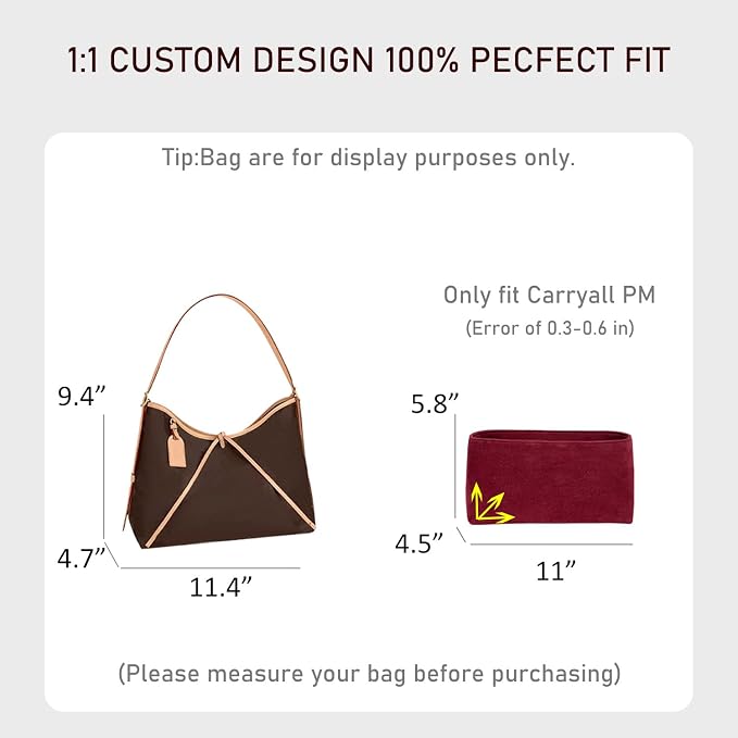 Carryall PM Insert Organizer, Velvet Bag Organizer Insert Compatible with lv Carryall and More, Sturdy Gold Zipper, Pecfect for Handbag Shaped & Neat(Small,Red) - Image 2