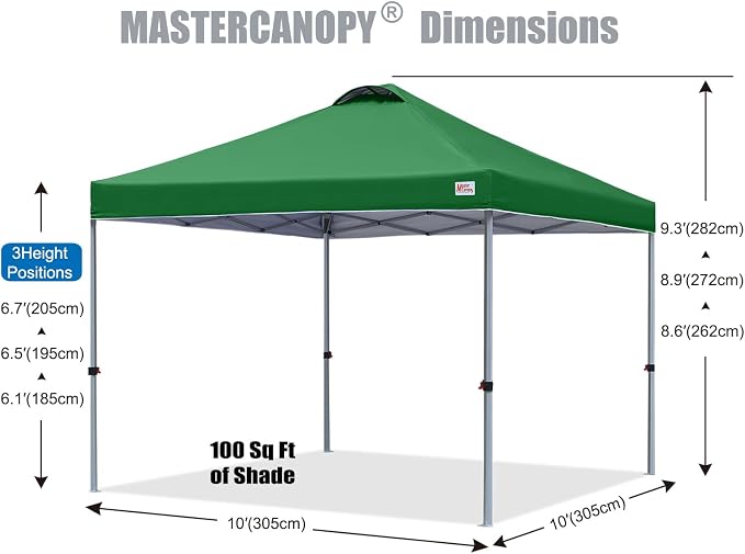 MASTERCANOPY 10x10 Pop Up Canopy Tent, 1 Person Setup Instant Shelter,Outdoor Portable Beach Canopy with Roller Bag, 4 Sandbags, 4 Ropes, 8 Stakes (10x10, Forest Green) - Image 2