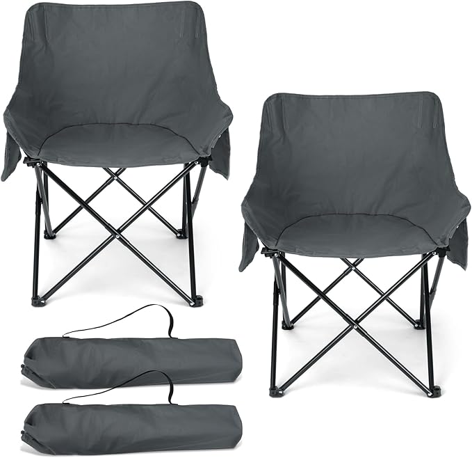HaSteeL Camping Chair for Adults, Compact Folding Portable Chairs Set with Side Pockets for Outdoors Fishing, Hiking, Backpacking, Picnic, Beach, Travel, Supports to 250lbs, & Storage Bags (Grey) by HaSteeL