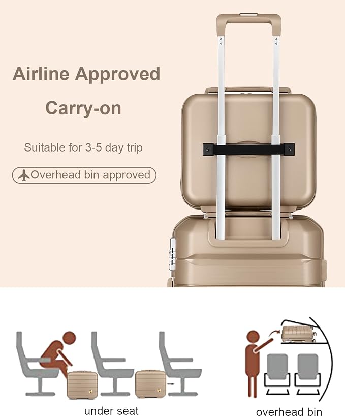Somago 20 Inch Carry On Luggage Sets Hardside Suitcase with Double Spinner Wheels and TSA Lock YKK Zipper (Noble Golden,14/20) - Image 5