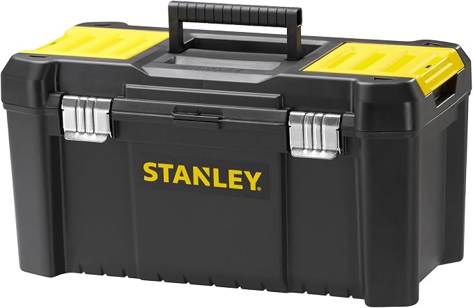 Stanley STST1-75521 Tool Box (19 Inches, 48.2 x 25.4 x 25 cm, Load up to 8 kg, Tool Box with Metal Clasps, Organiser with Removable Carrier, Robust Plastic Case) by STANLEY