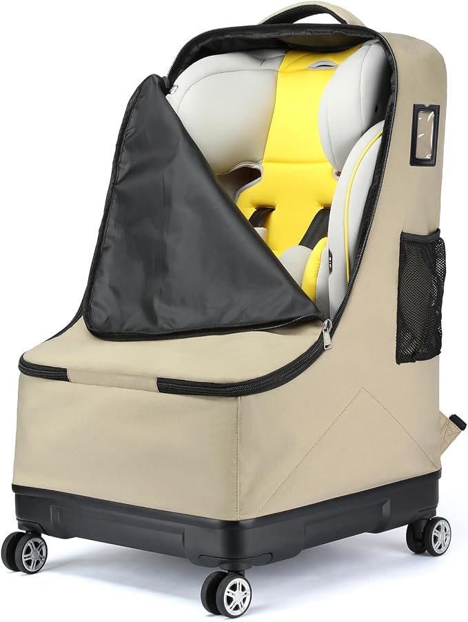 TUGUAN Car Seat Travel Bag for Airplane with Spinner Wheels, Infant Car Seat Bags for Air Travel with Hard Bottom, Padded Car Seat Backpack, Large Car Seat Storage Bag for Airport Check, Brown - Image 8