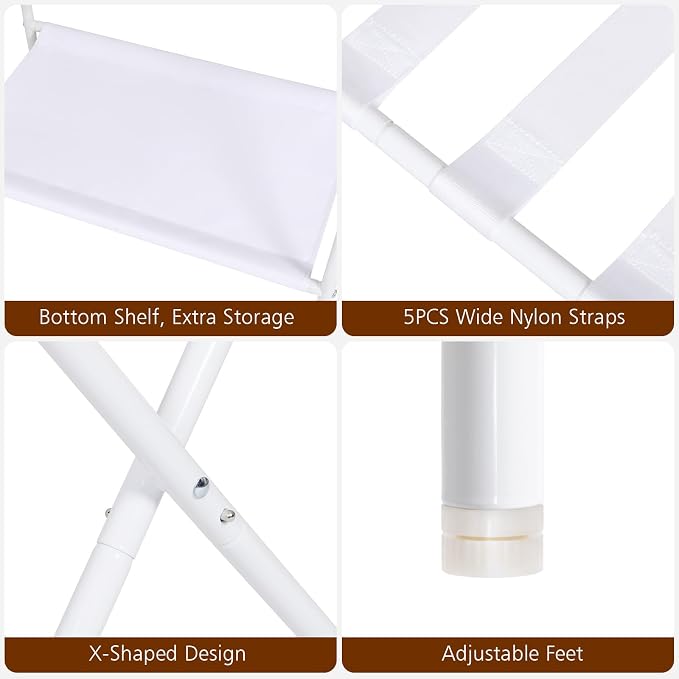 AMHANCIBLE Luggage Rack, Set of 2, Foldable Suitcase Stands for Guest Room, Metal Luggage Holder with Storage Shelf for Bedroom, Hotel, Easy Assemble, White HLR02WT - Image 6