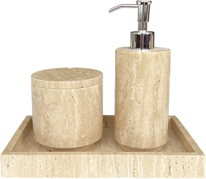 Natural Marble Hole Stone Cosmetic Cotton Swab Sundry Small Tank Storage Box Jar with Lid (Yellow Travertine) - Image 8