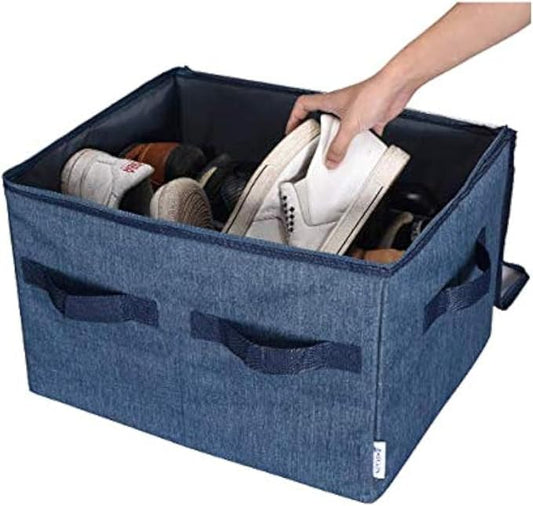 Moteph Shoe Organizer Closet Storage Solution with Clear Cover & Adjustable Dividers for Shoes, Handbags, Blankets, Linen, Clothing (Medium - 16 Pairs, Navy Blue) by MOTEPH