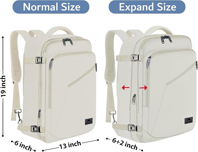 MATEIN Large Travel Backpack Women, Lightweight Carry on Backpack & Hidden Shoulder Straps, Waterproof Anti-Theft Daypack for Flight, Expandable Hiking Weekend Daypack, Travelling Gifts, Beige | Expandable Weekender Daypack, Large Capacity, Adjustable ... - Image 5