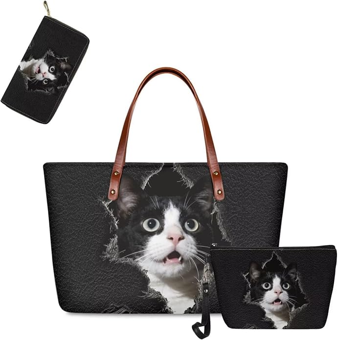 GIFTPUZZ Women Tote Bag Women Wallet Portable Cosmetic Bag for Women Bag Set 3 Pack PU Leather Bags with Zipper - Image 4