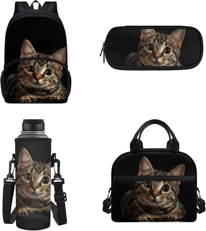 POLERO Cute Cat Backpacks for Cat Lovers Toddler Kindergarten School Bookbag Set 3D Print School Bags with Lunch Box for Girls Boys by WelcometoPOLERO