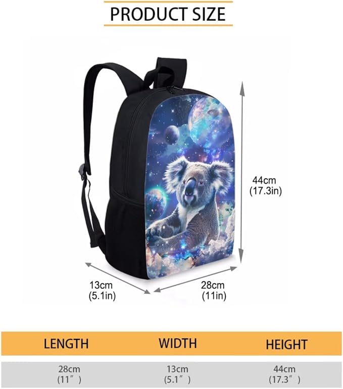 17 Inch Animal Print School Backpack And Lunch Box Set for Kids Lightweight Fantastic Galaxy Koala Backpack for Boys Girls School Bag with Insulated Lunchbox Pencil Case Student Bookbag - Image 7